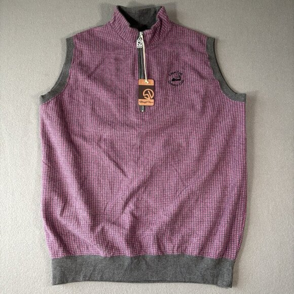 Straight Down Nantucket Mens Large Pink Gray 1/4 Zip golf pullover vest NEW NWT - Picture 1 of 15